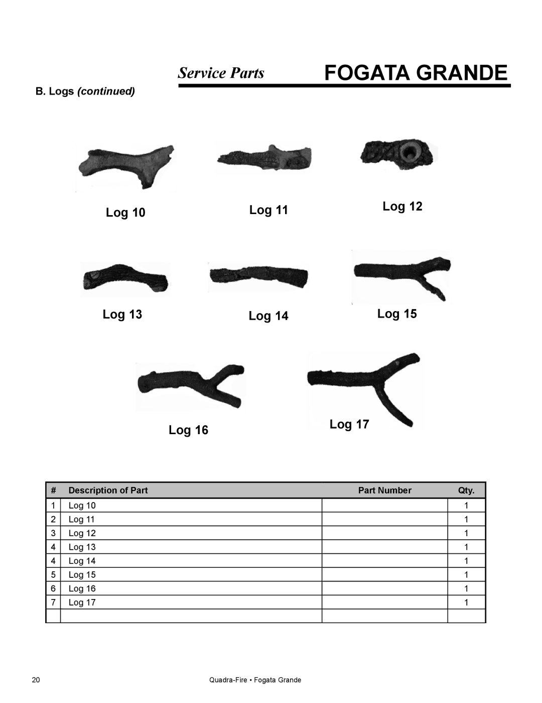 Quadra-Fire FG21SP-LP owner manual Logs 