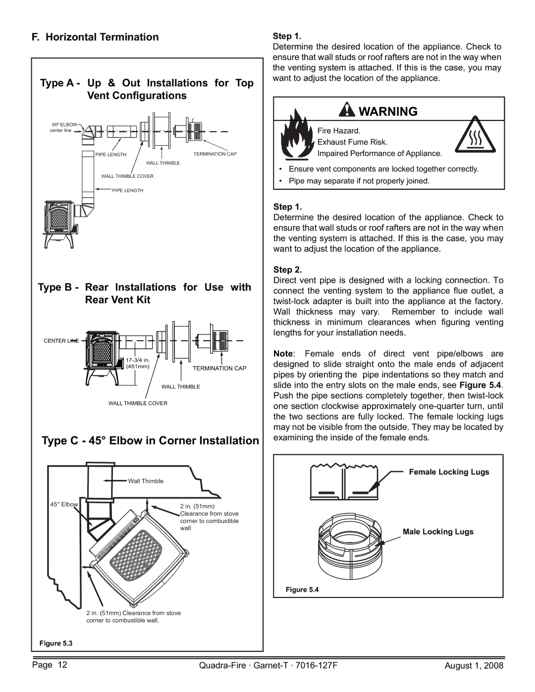 Quadra-Fire GARNET-D-MBK, GARNET-MBK, GARNET-D-PMH, GARNET-D-CWL Type B Rear Installations for Use with Rear Vent Kit, Step 