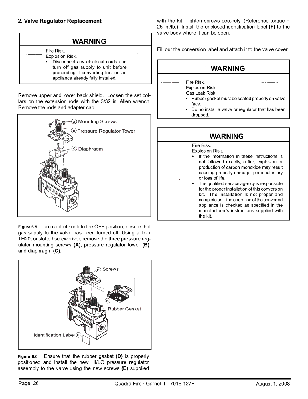 Quadra-Fire GARNET-D-PMH, GARNET-MBK Valve Regulator Replacement, Mounting Screws Pressure Regulator Tower Diaphragm 