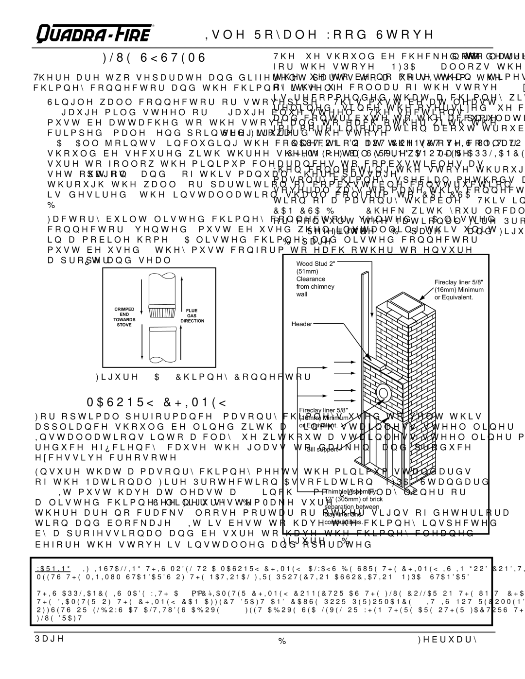 Quadra-Fire Isle Royale installation instructions Flue Systems, Masonry Chimney 