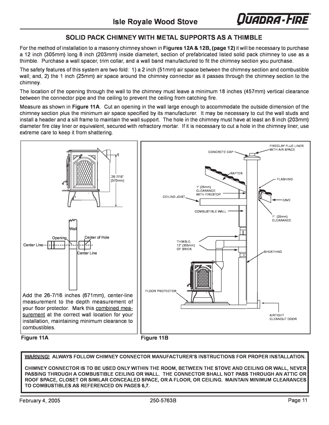 Quadra-Fire installation instructions Isle Royale Wood Stove, A, B 