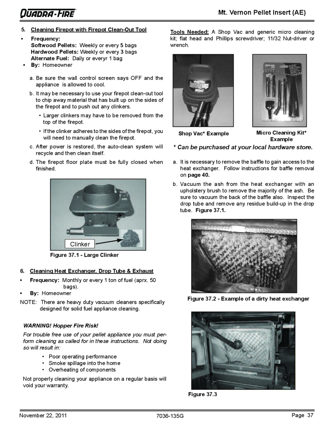 Quadra-Fire MTVERNINSAE-PMH Large Clinker Cleaning Heat Exchanger, Drop Tube & Exhaust, Example of a dirty heat exchanger 