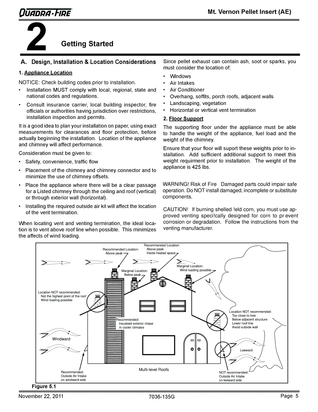 Quadra-Fire MTVERNINSAE-PMH Getting Started, Design, Installation & Location Considerations, Appliance Location 