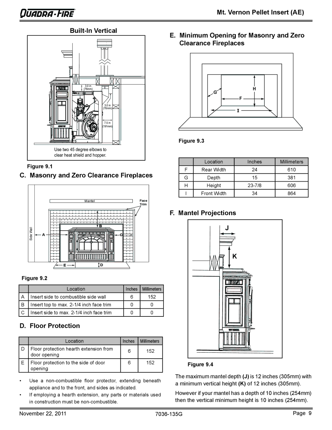 Quadra-Fire MTVERNINSAE-PMH Mt. Vernon Pellet Insert AE Built-In Vertical, Masonry and Zero Clearance Fireplaces 