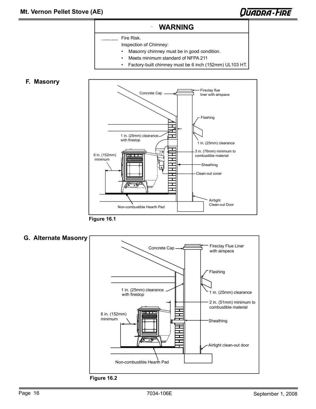Quadra-Fire MTVERNON-AE-PMH, MTVERNON-AE-MBK, MTVERNON-AE-CWL Mt. Vernon Pellet Stove AE Masonry, Alternate Masonry 