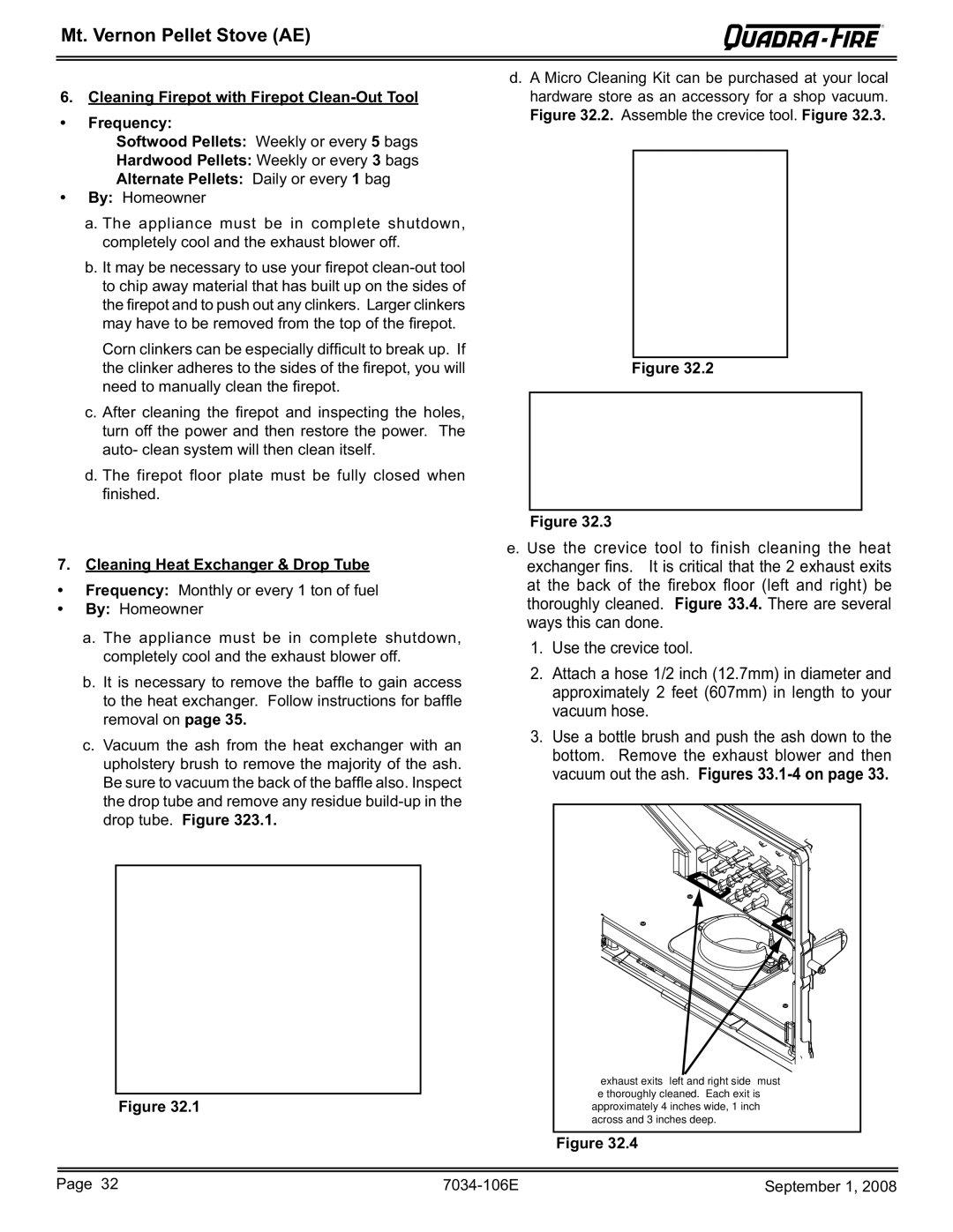 Quadra-Fire MTVERNON-AE-PMH, MTVERNON-AE-MBK, MTVERNON-AE-CWL, MTVERNON-AE-CSB Cleaning Heat Exchanger & Drop Tube 