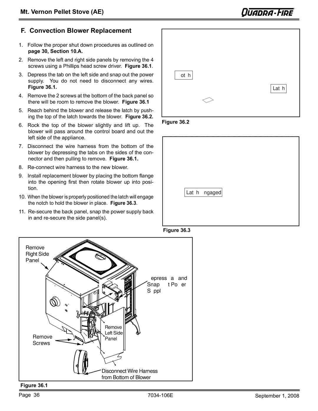 Quadra-Fire MTVERNON-AE-PMH, MTVERNON-AE-MBK, MTVERNON-AE-CWL, MTVERNON-AE-CSB owner manual Convection Blower Replacement 