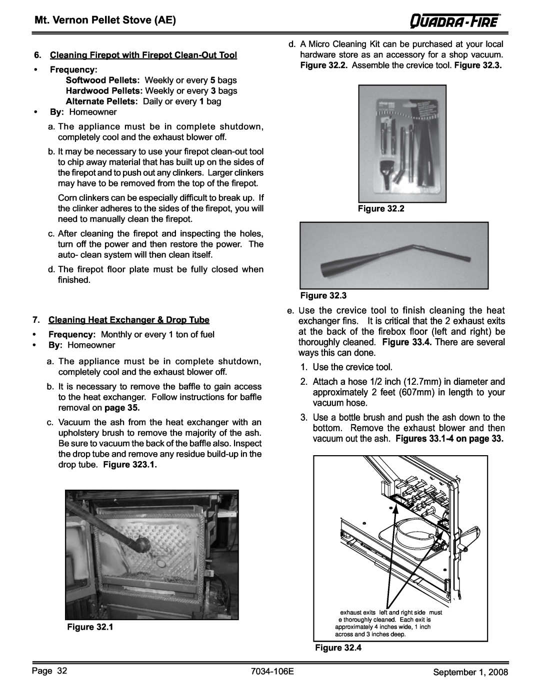 Quadra-Fire MTVERNON-AE-PMH, MTVERNON-AE-MBK, MTVERNON-AE-CWL owner manual Mt. Vernon Pellet Stove AE, Use the crevice tool 