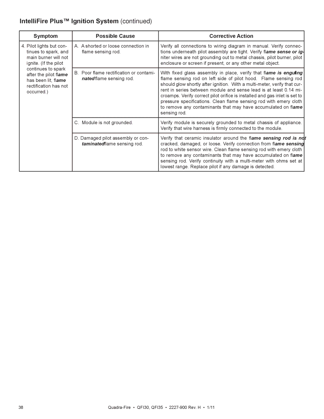 Quadra-Fire QF130 owner manual To remove any contaminants that may have accumulated on ﬂame 