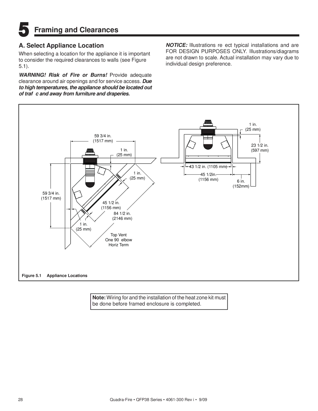 Quadra-Fire QFP38-NG, QFP38-LP owner manual Framing and Clearances, Select Appliance Location 