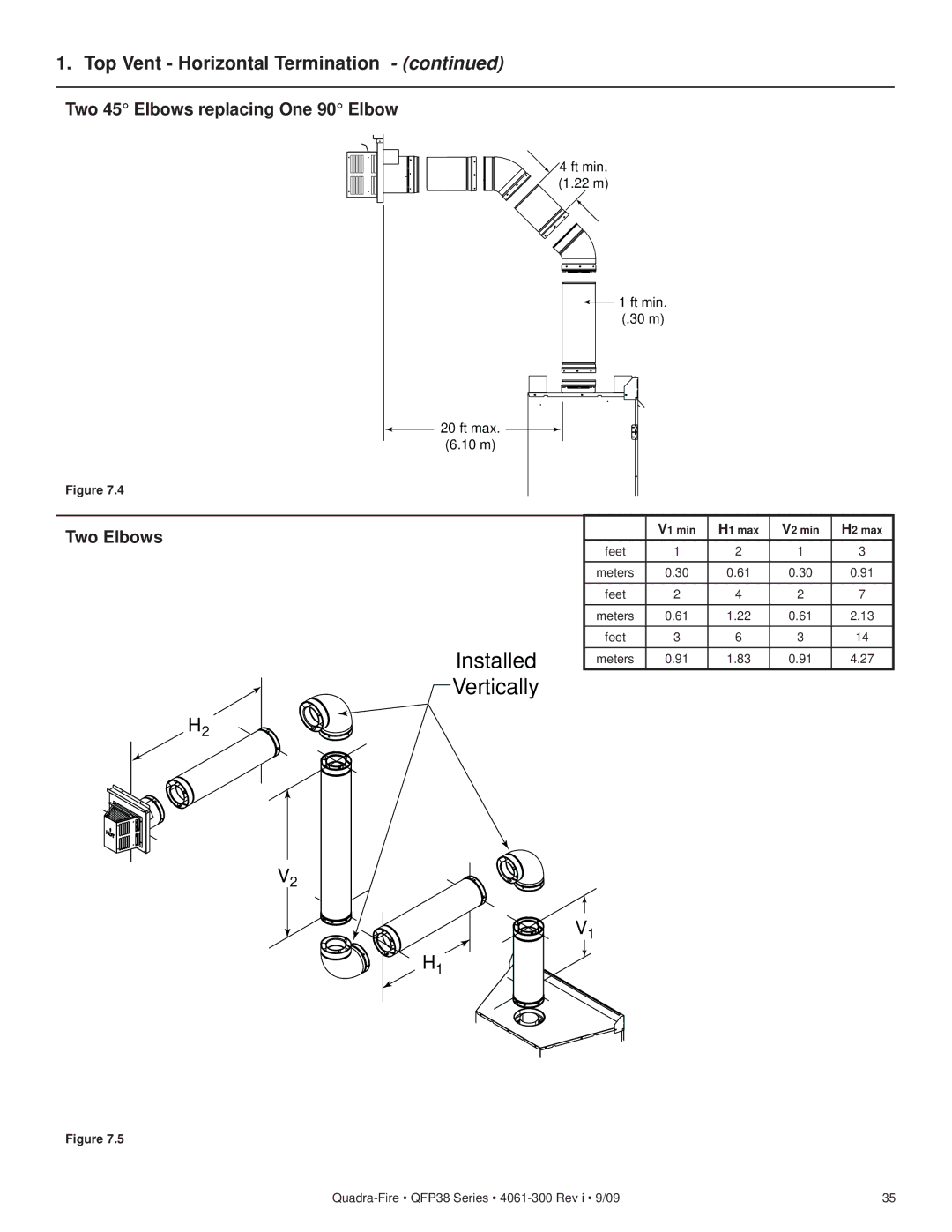 Quadra-Fire QFP38-LP, QFP38-NG owner manual Two 45 Elbows replacing One 90 Elbow, Two Elbows 