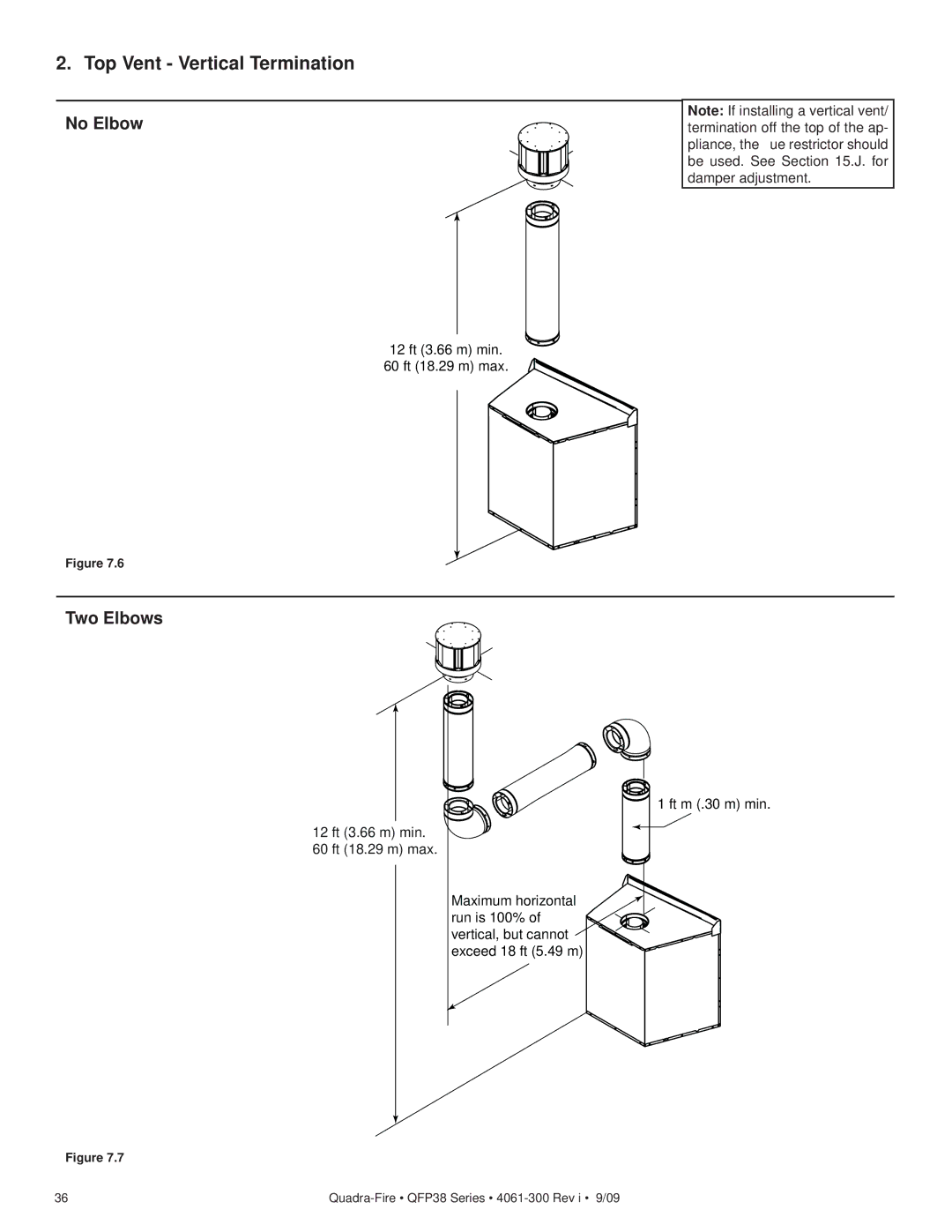 Quadra-Fire QFP38-NG, QFP38-LP owner manual Top Vent Vertical Termination, No Elbow 