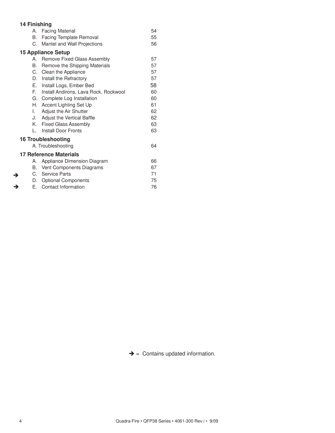 Quadra-Fire QFP38-NG, QFP38-LP owner manual Appliance Setup, = Contains updated information 