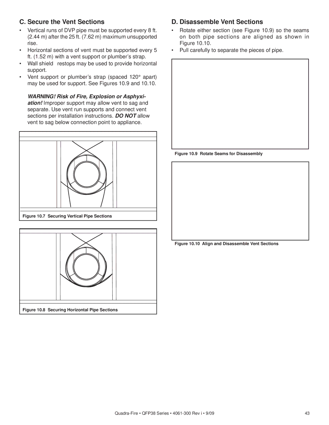 Quadra-Fire QFP38-LP, QFP38-NG owner manual Secure the Vent Sections, Disassemble Vent Sections 