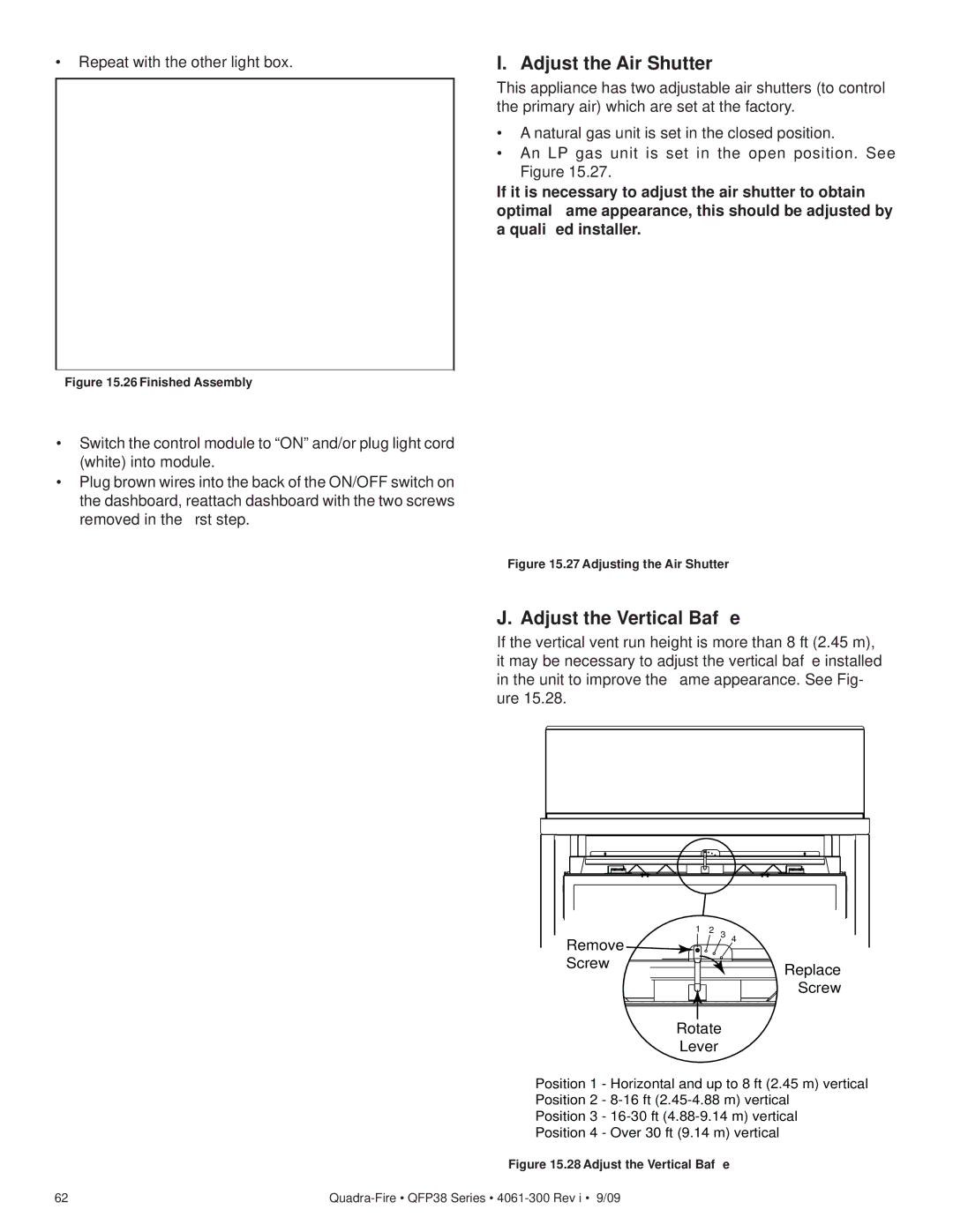 Quadra-Fire QFP38-NG, QFP38-LP owner manual Adjust the Air Shutter, Adjust the Vertical Bafﬂe 