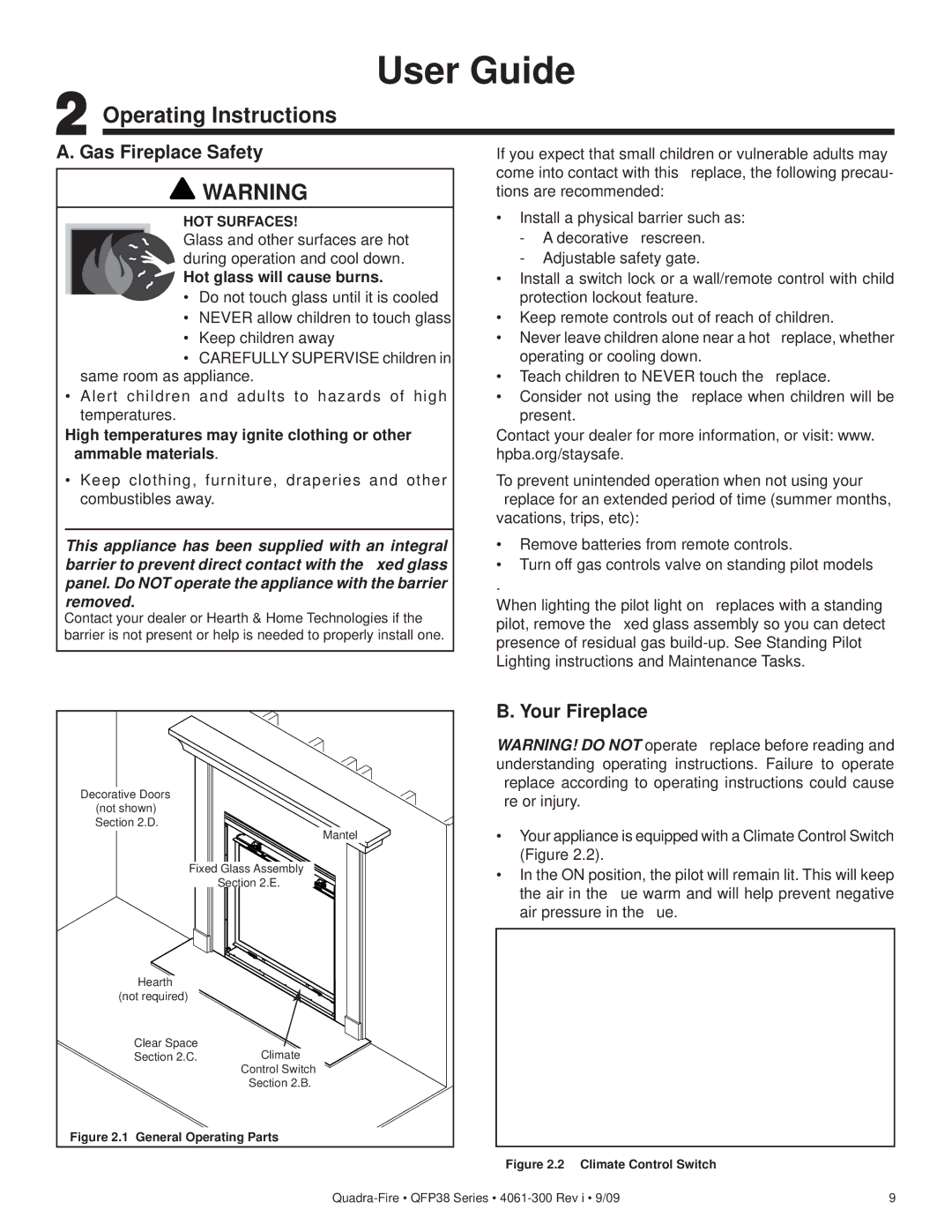 Quadra-Fire QFP38-LP, QFP38-NG owner manual Operating Instructions, Gas Fireplace Safety, Your Fireplace 