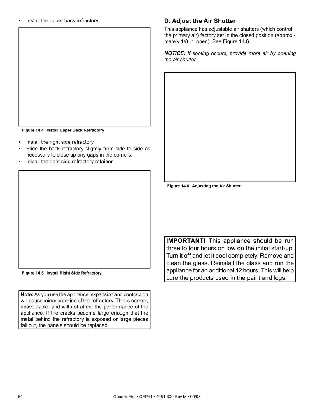 Quadra-Fire QFP44 owner manual Adjust the Air Shutter, Install Upper Back Refractory 