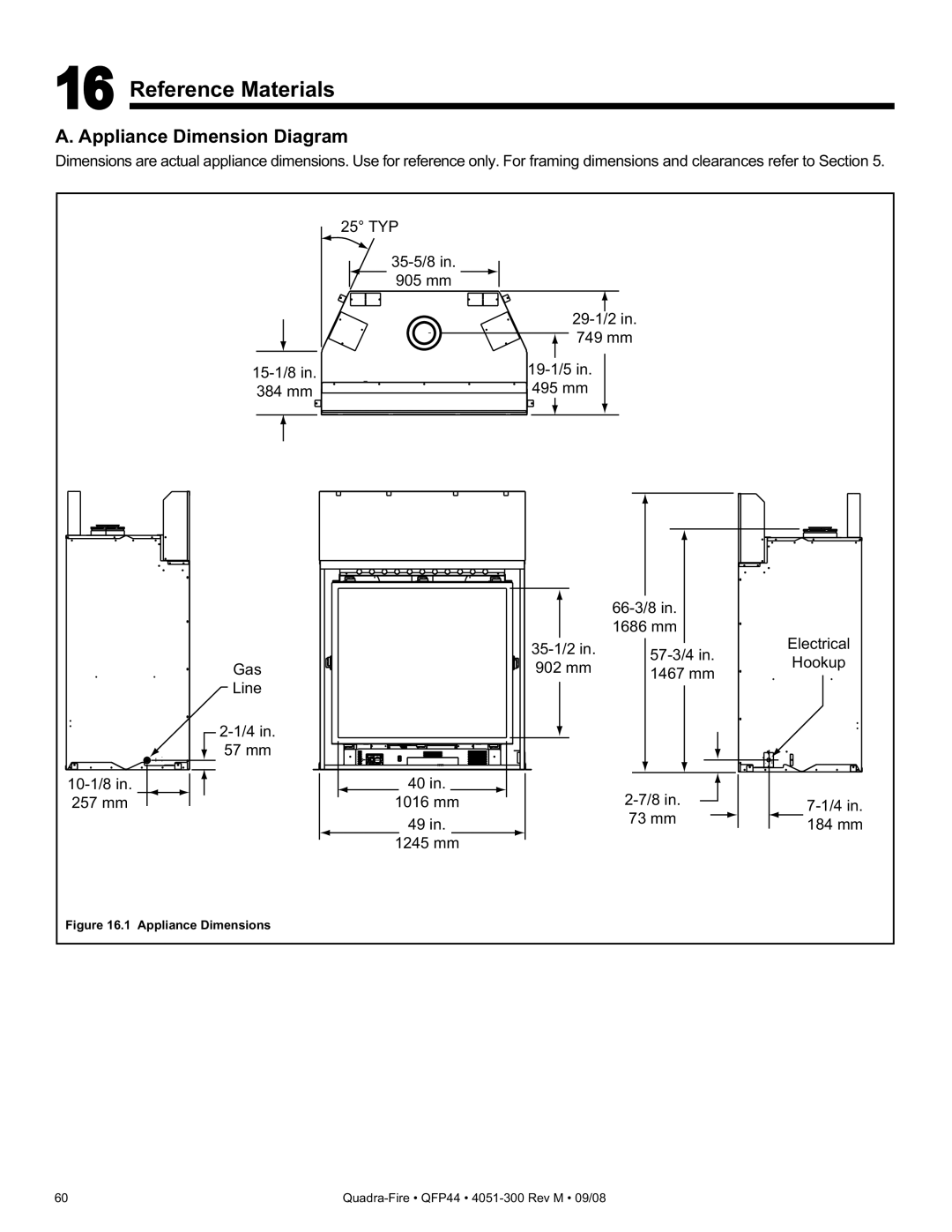 Quadra-Fire QFP44 owner manual Reference Materials, Appliance Dimension Diagram 