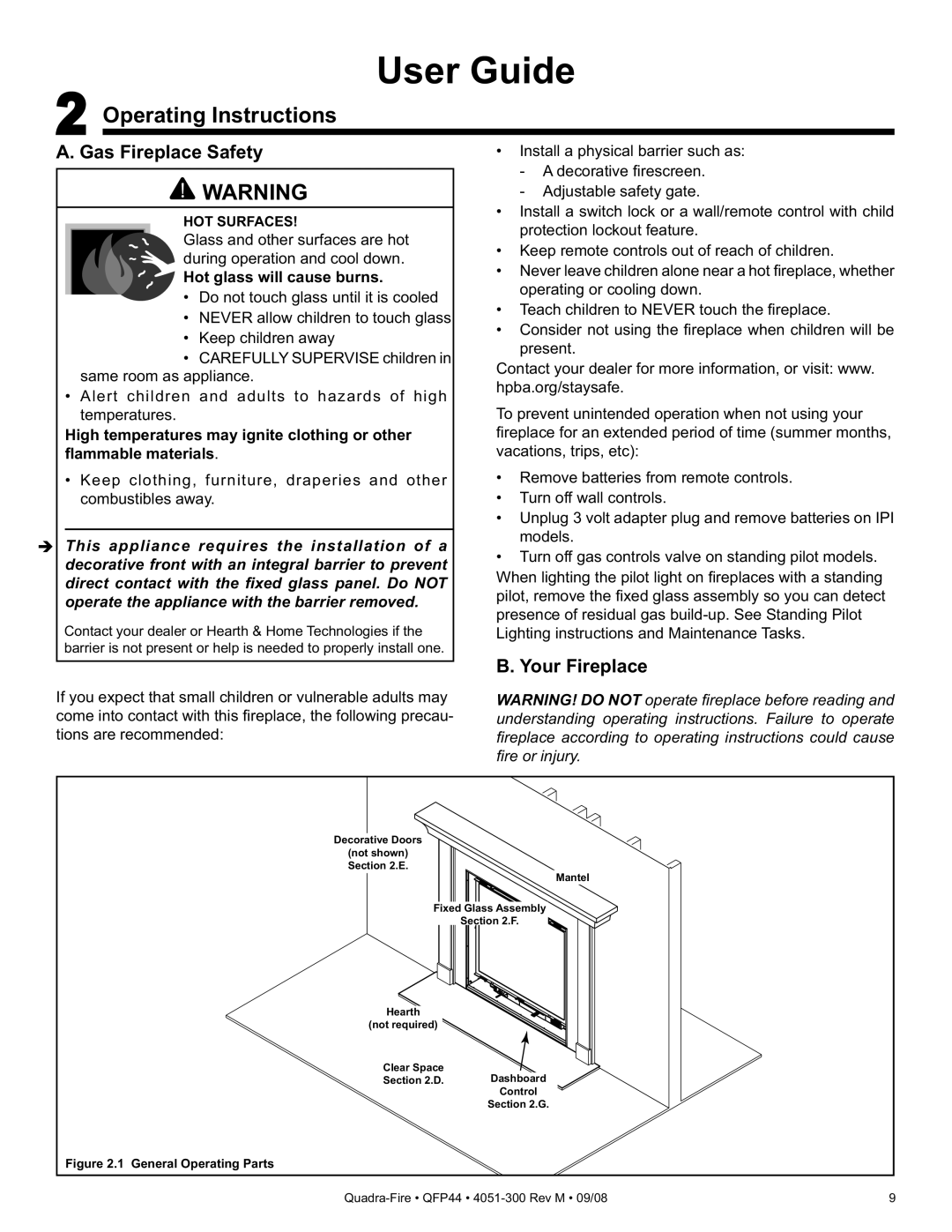 Quadra-Fire QFP44 owner manual Operating Instructions, Gas Fireplace Safety, Your Fireplace 