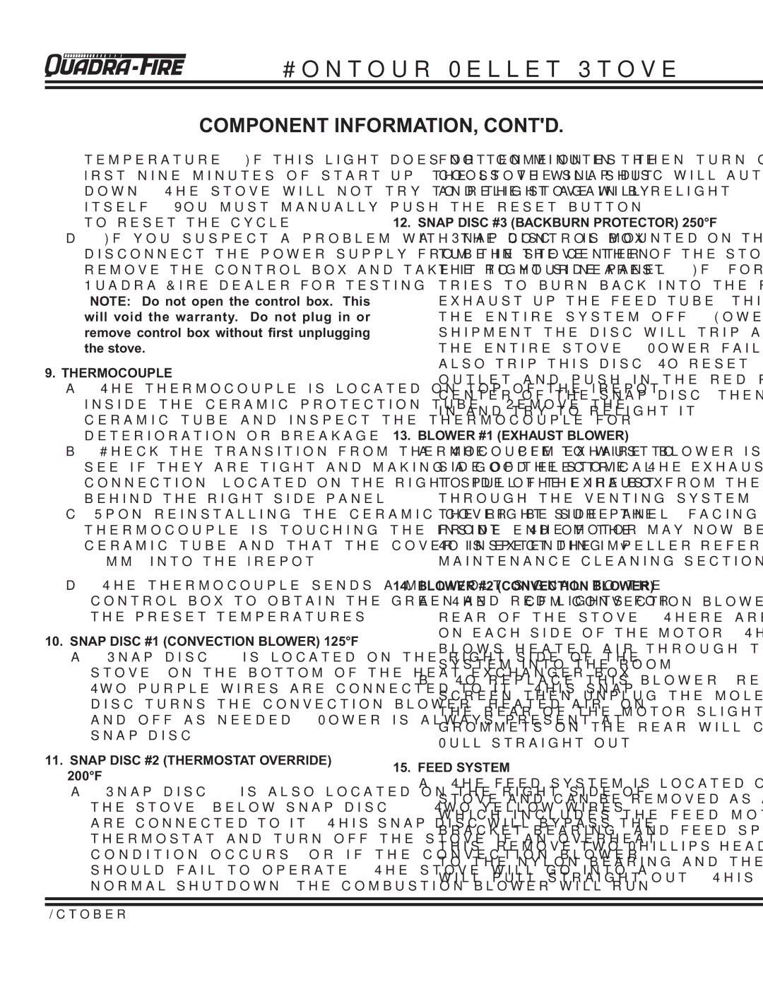 Quadra-Fire QUADRA-FIRE CONTOUR warranty Component INFORMATION, Contd, Thermocouple 