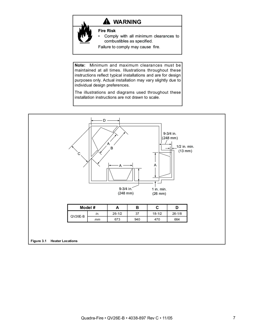 Quadra-Fire QV26E-B owner manual Model #, Heater Locations 