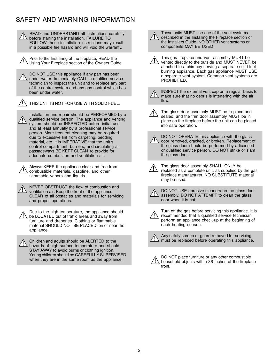 Quadra-Fire QV32-A, QV36-A manual Safety and Warning Information 