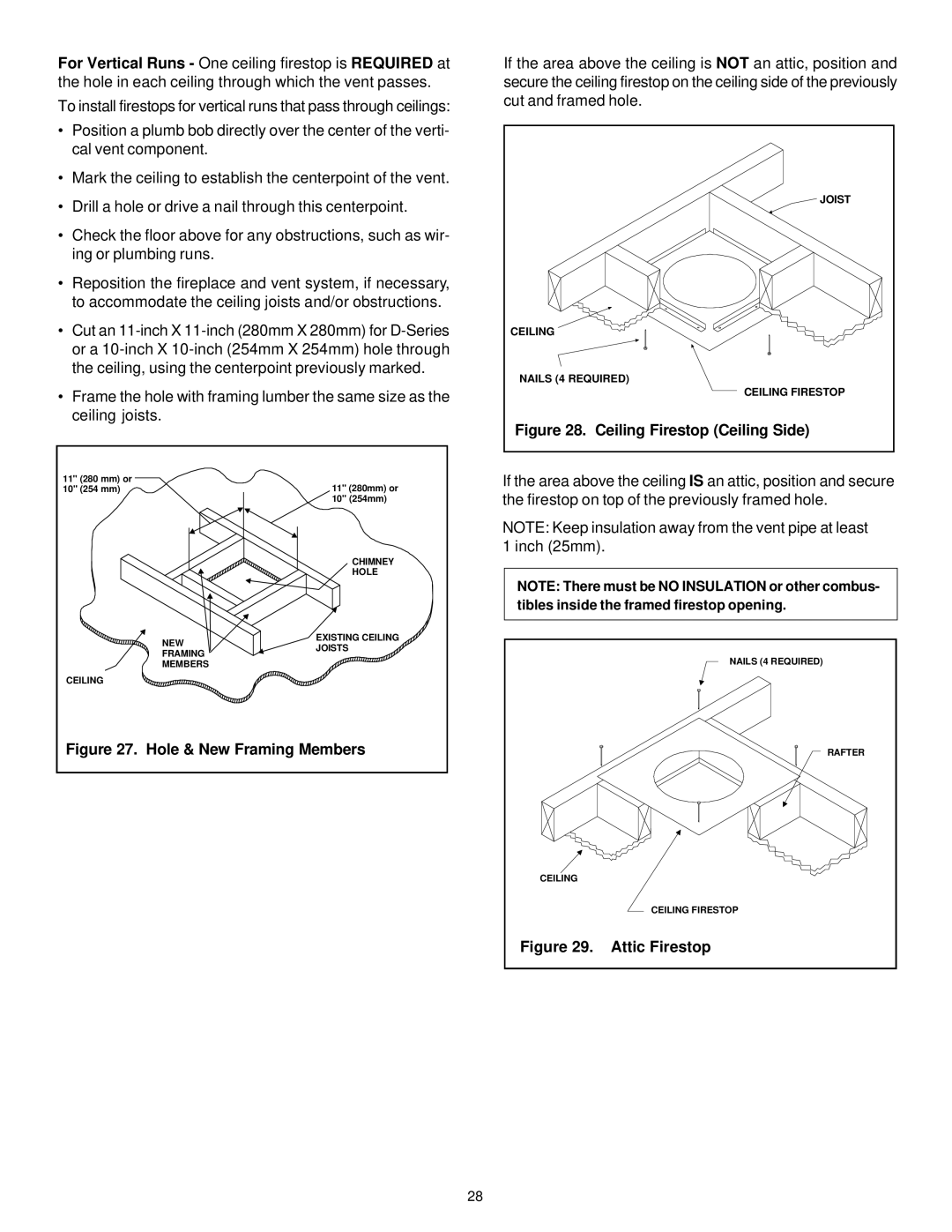 Quadra-Fire QV32-A, QV36-A manual Ceiling Firestop Ceiling Side 