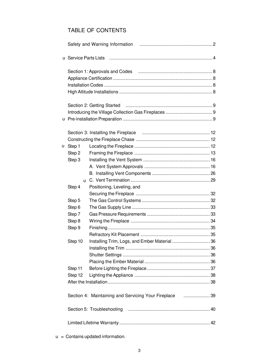 Quadra-Fire QV36-A, QV32-A manual Table of Contents 