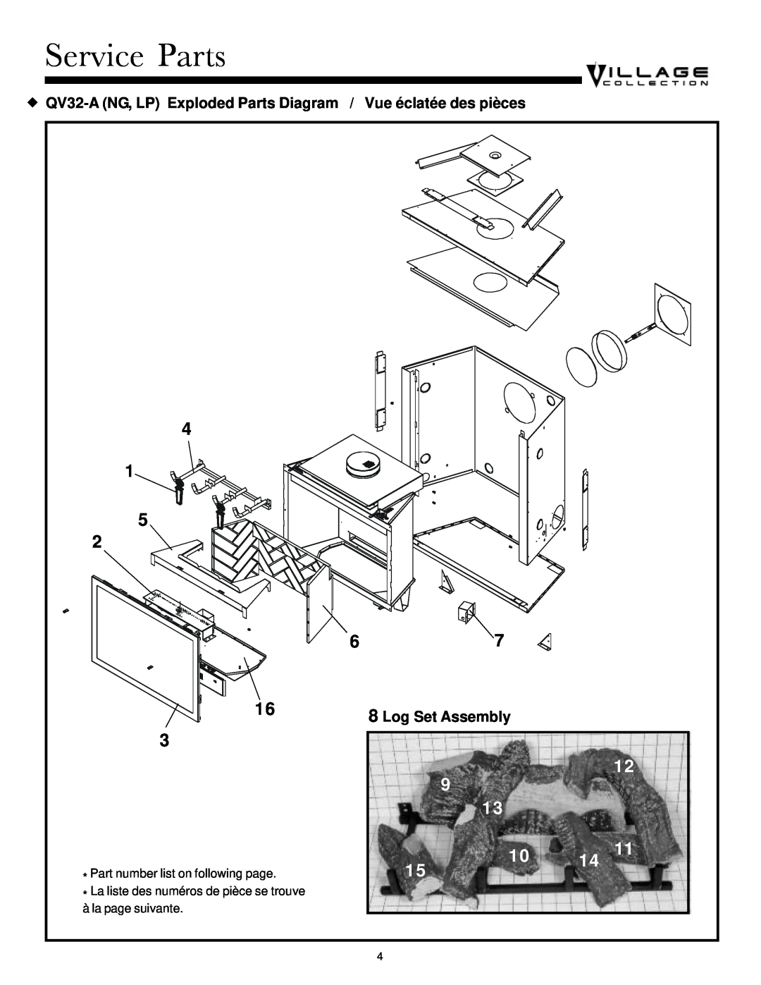 Quadra-Fire QV32-A, QV36-A manual Service Parts, 4 1 5, Log Set Assembly 