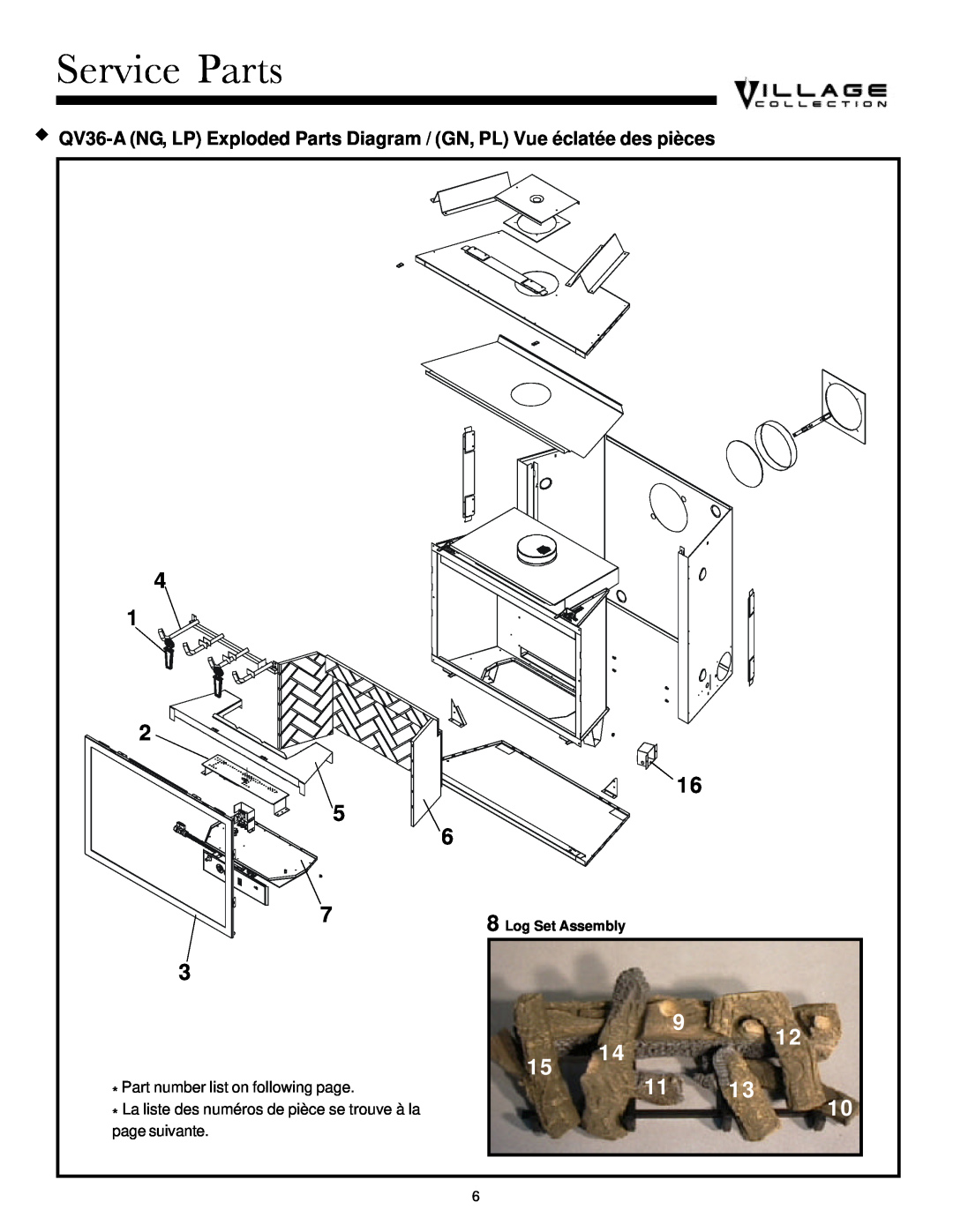 Quadra-Fire QV32-A, QV36-A manual Service Parts, Log Set Assembly 