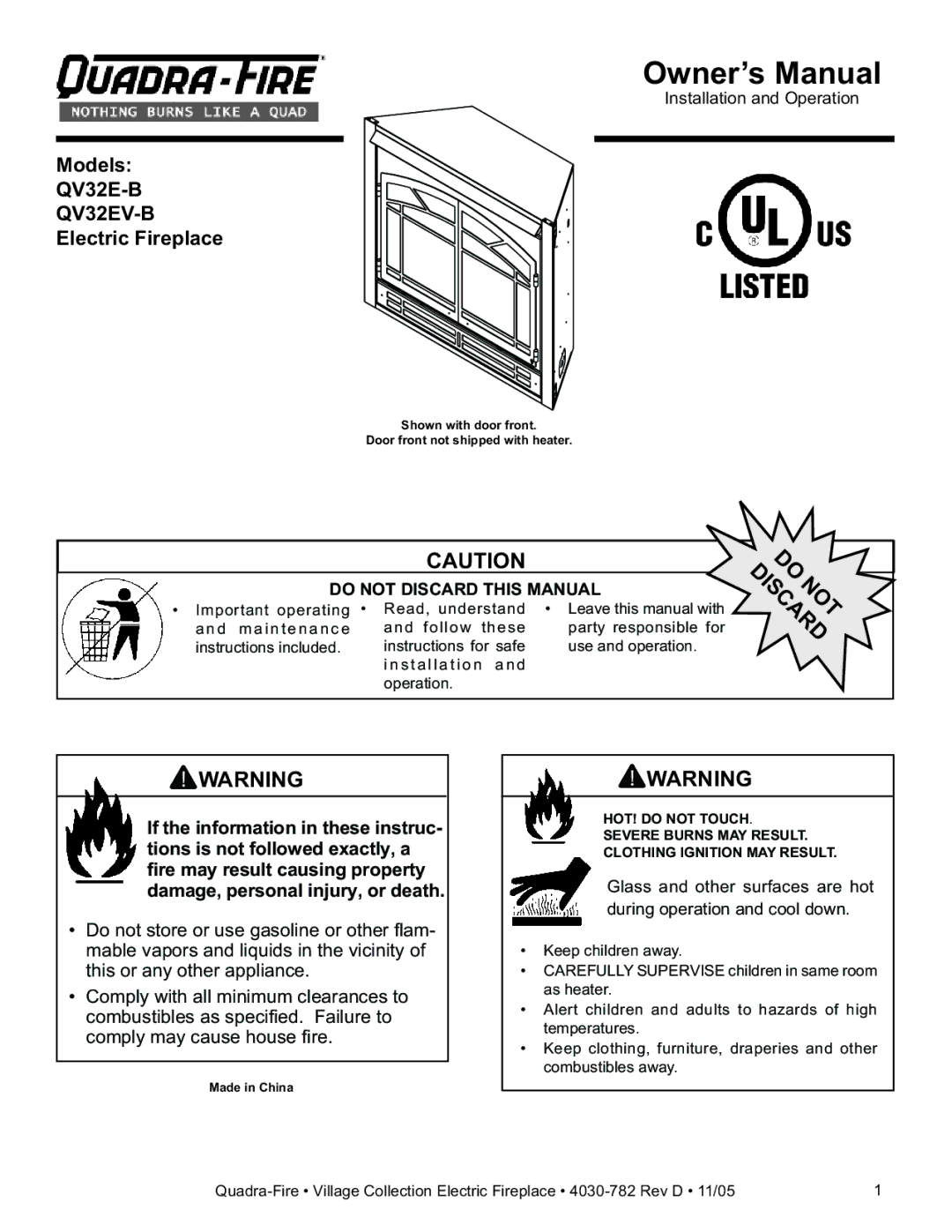 Quadra-Fire owner manual QV32E-B QV32EV-B 