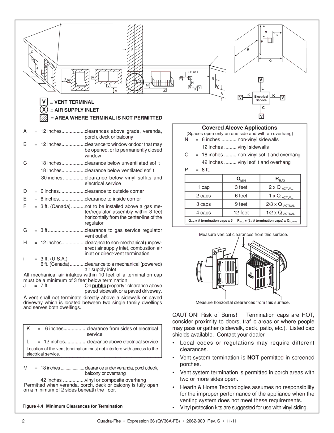 Quadra-Fire QV36A-FB owner manual Covered Alcove Applications 