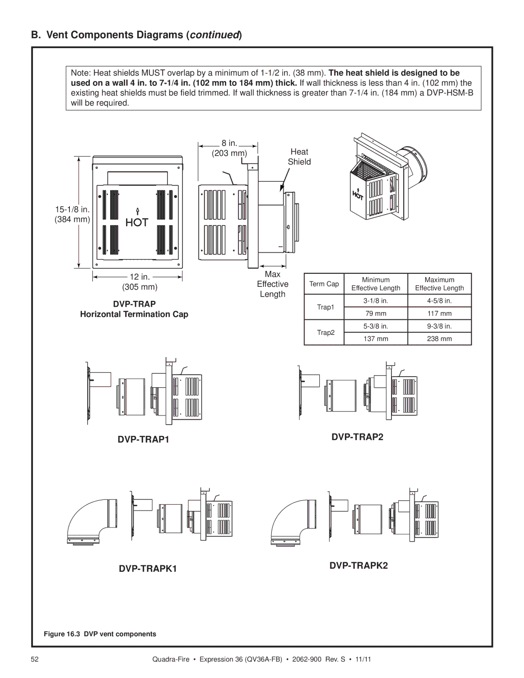 Quadra-Fire QV36A-FB owner manual Horizontal Termination Cap, DVP vent components 