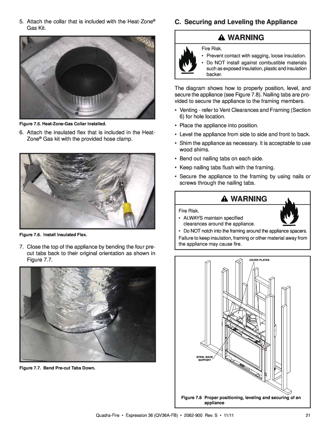 Quadra-Fire QV36A-FB owner manual C. Securing and Leveling the Appliance 