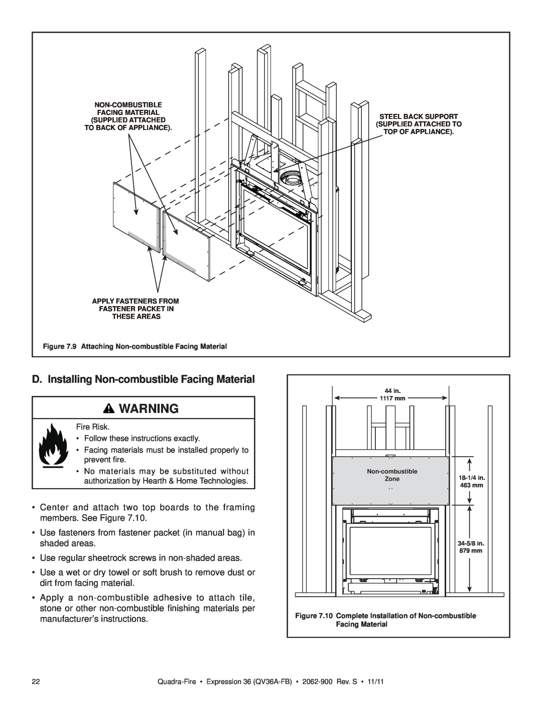 Quadra-Fire QV36A-FB owner manual D. Installing Non-combustibleFacing Material 