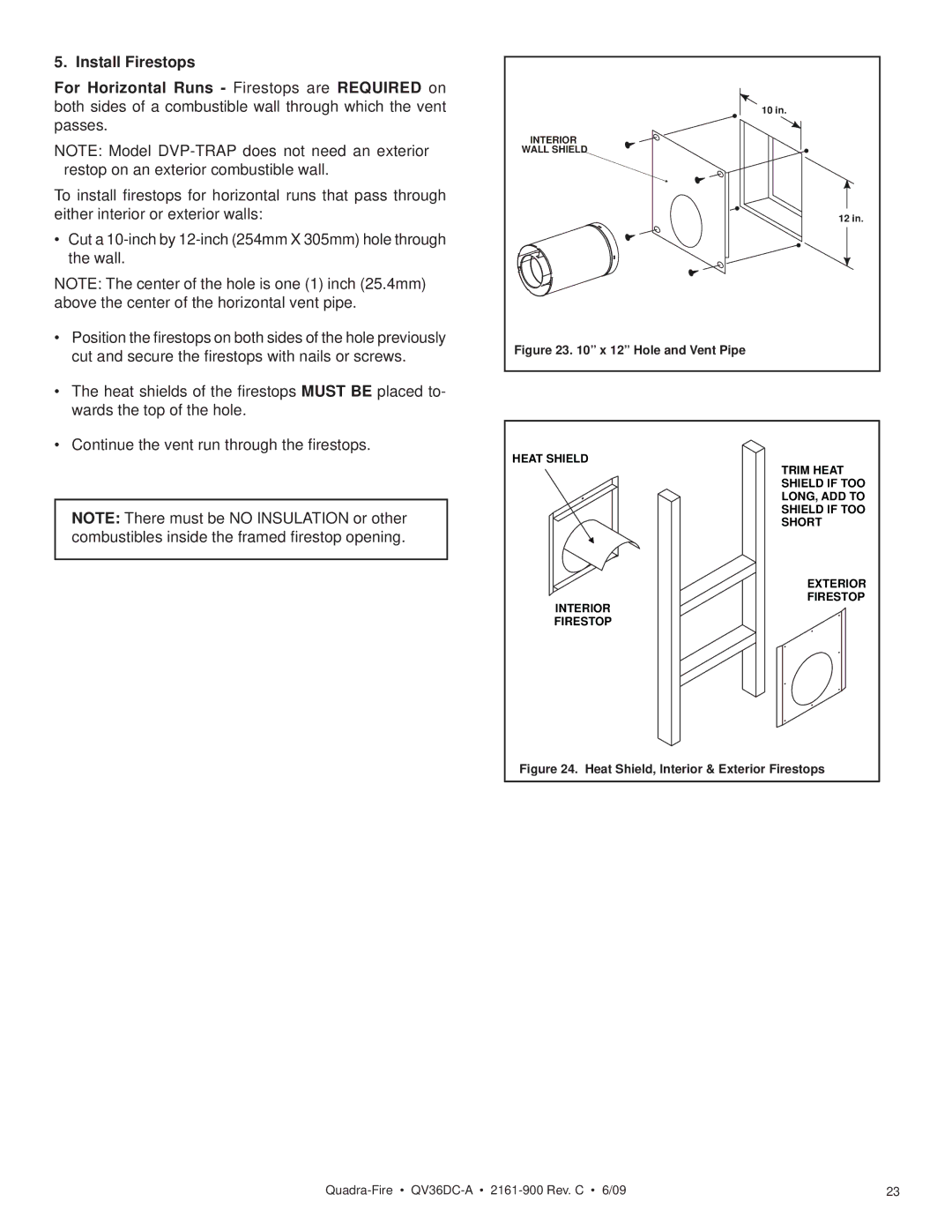 Quadra-Fire QV36DC-A owner manual Hole and Vent Pipe 