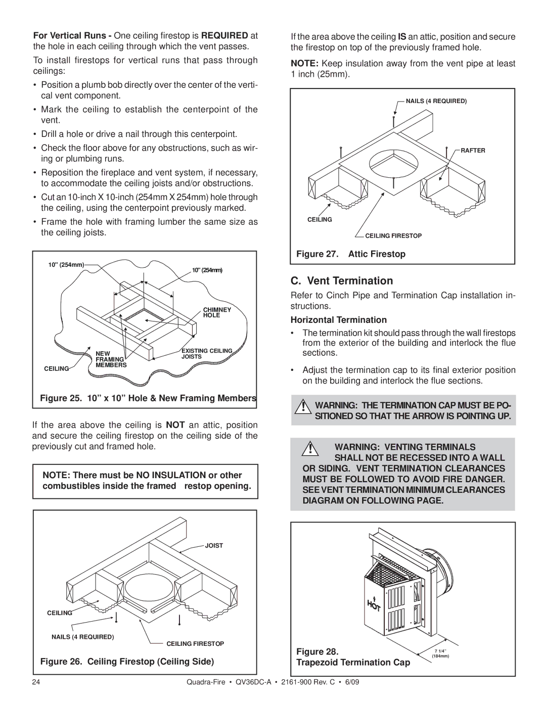 Quadra-Fire QV36DC-A owner manual Vent Termination 