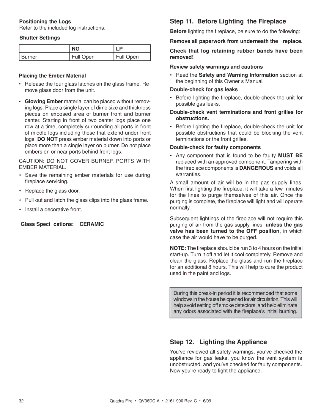 Quadra-Fire QV36DC-A owner manual Before Lighting the Fireplace, Lighting the Appliance 