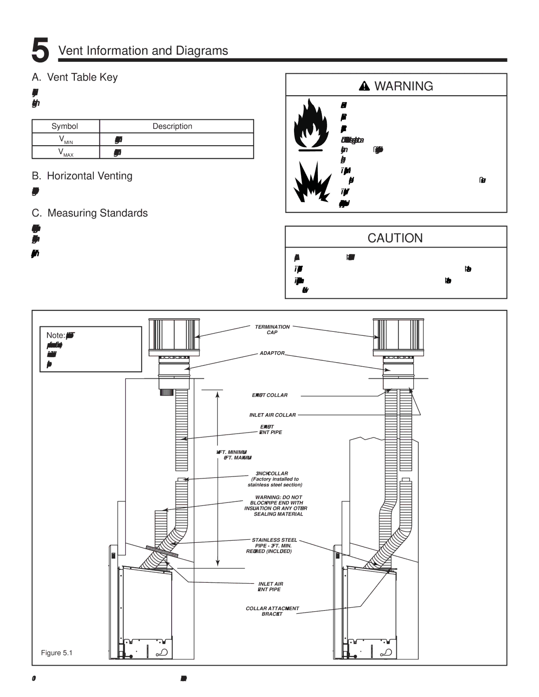 Quadra-Fire QVI-30FB-S owner manual Vent Information and Diagrams, Vent Table Key, Horizontal Venting, Measuring Standards 