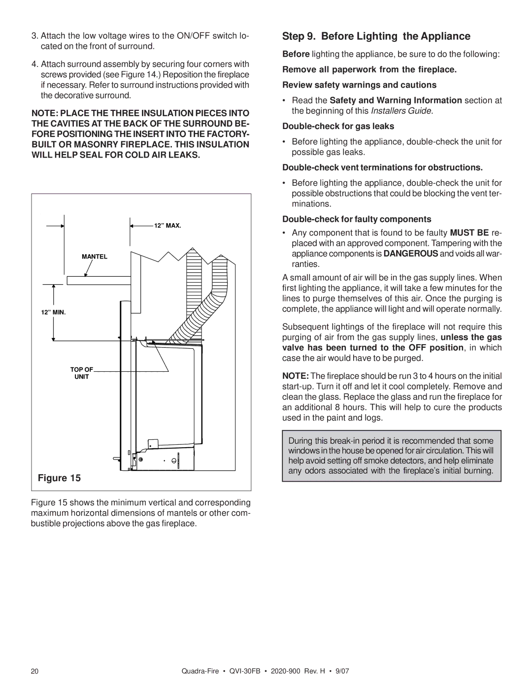 Quadra-Fire QVI-30FB owner manual Before Lighting the Appliance, Double-check vent terminations for obstructions 