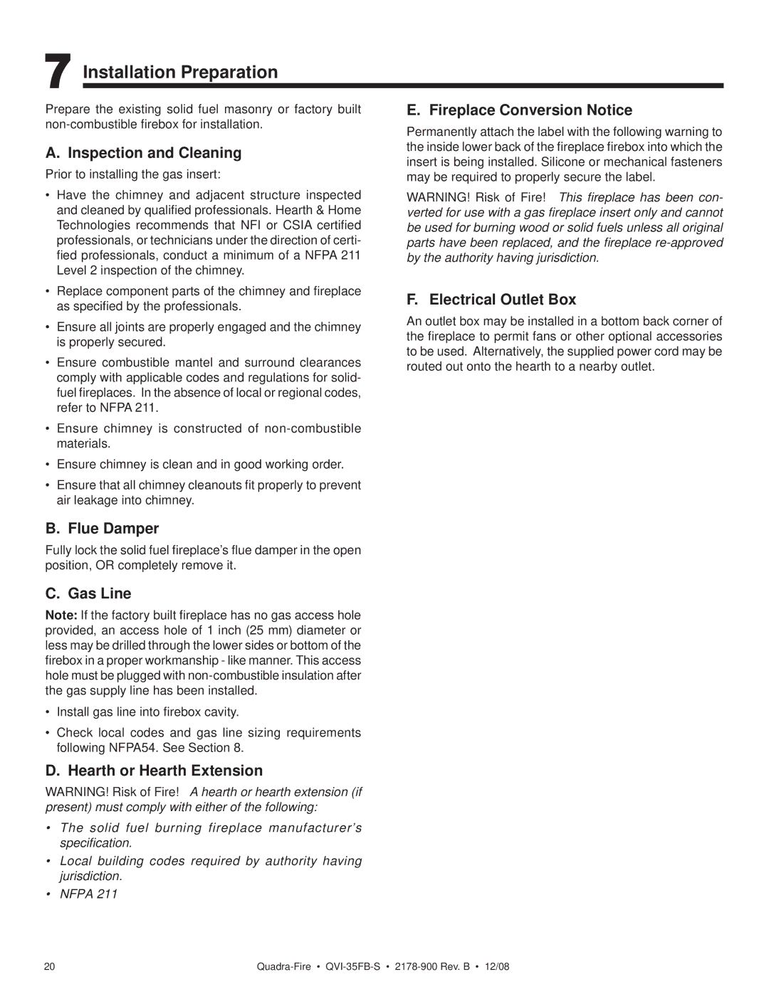 Quadra-Fire QVI-35FB-S owner manual Installation Preparation 