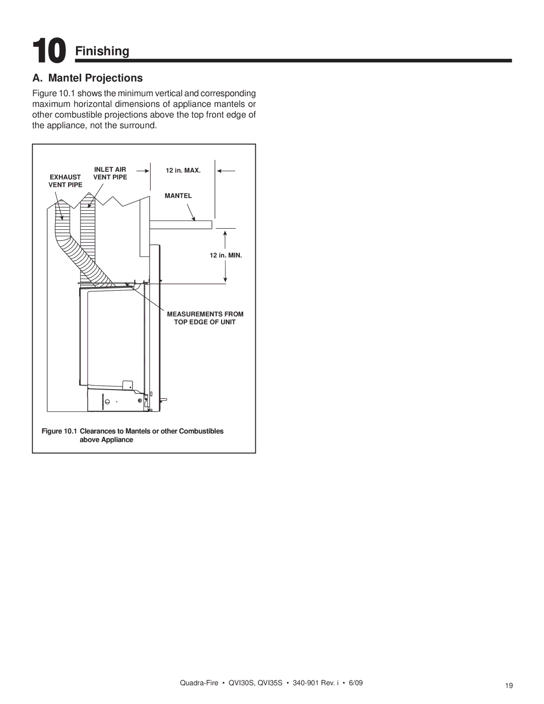 Quadra-Fire QVI30S, QVI35S owner manual Finishing, Mantel Projections 