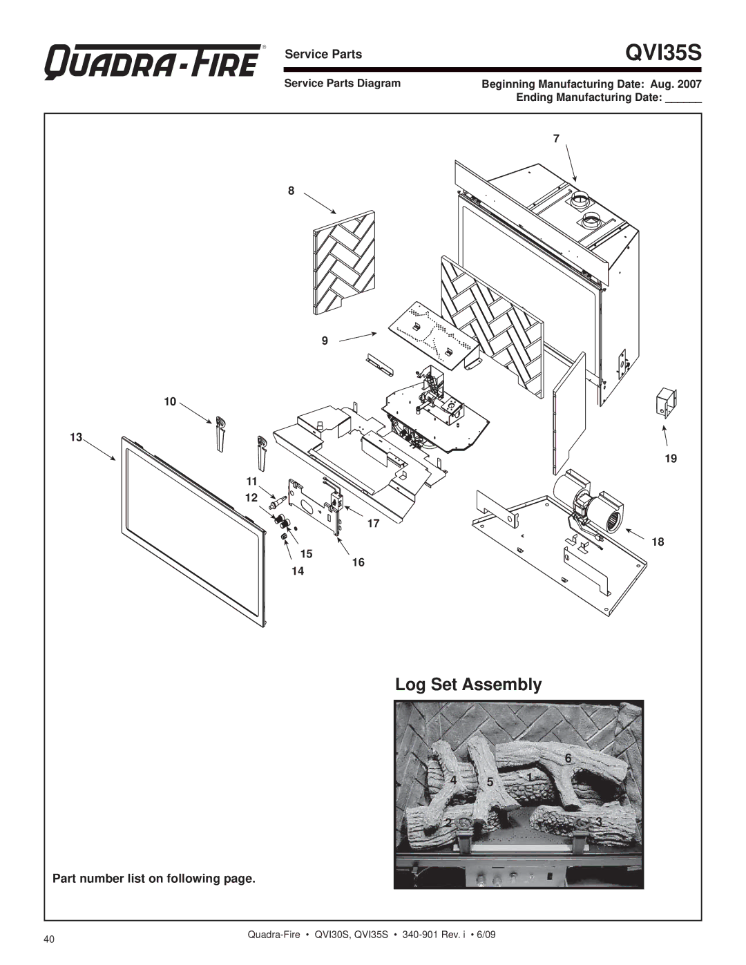 Quadra-Fire QVI35S, QVI30S owner manual Log Set Assembly 