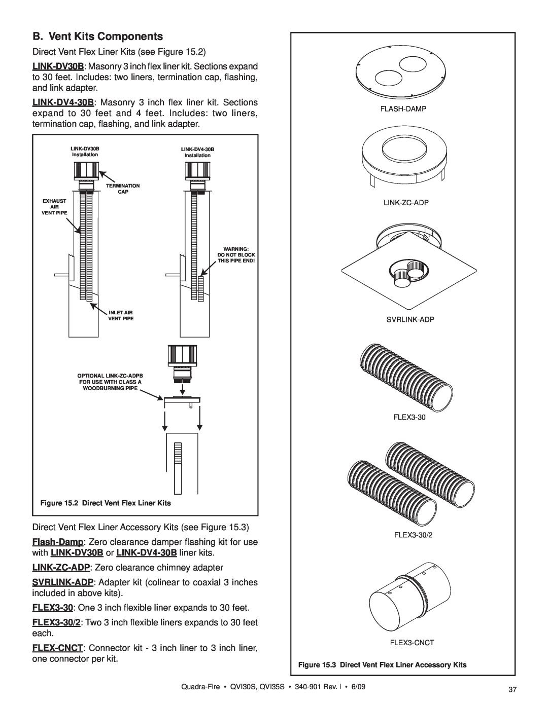 Quadra-Fire QVI30S, QVI35S owner manual B. Vent Kits Components 
