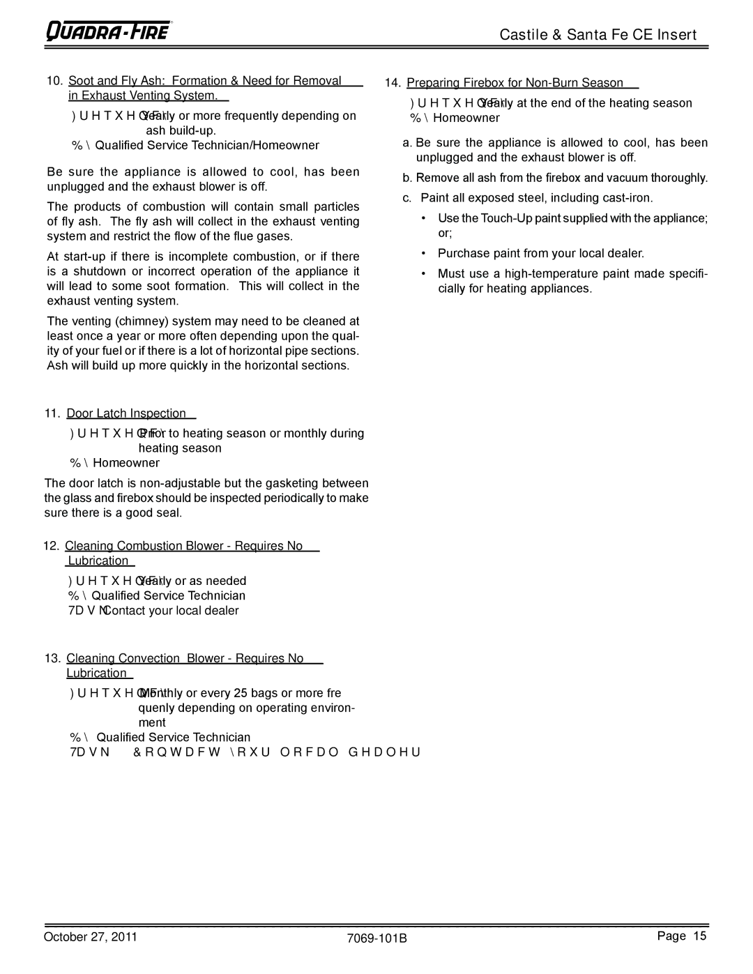 Quadra-Fire CASTILEI-CE-MBK Preparing Firebox for Non-Burn Season, Door Latch Inspection, Task Contact your local dealer 