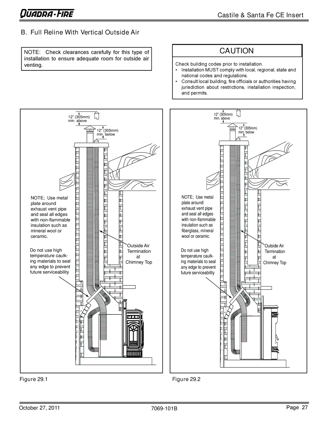 Quadra-Fire CASTILEI-CE-MBK, SANTAFEI-CE-MBK owner manual Outside Air Termination At Chimney Top 