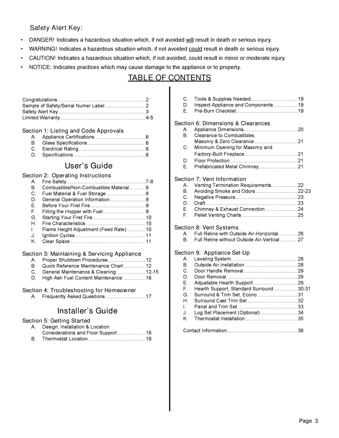 Quadra-Fire CASTILEI-CE-MBK, SANTAFEI-CE-MBK owner manual Table of Contents 