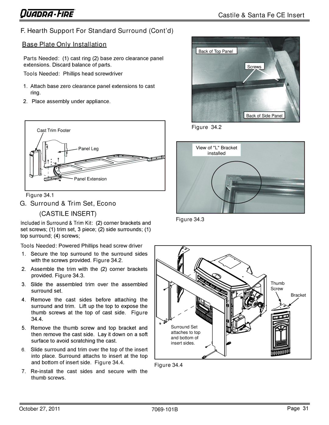 Quadra-Fire CASTILEI-CE-MBK, SANTAFEI-CE-MBK owner manual Surround & Trim Set, Econo, 34.2 