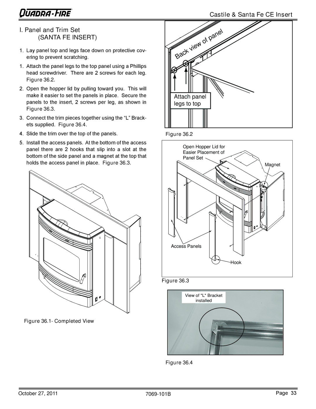 Quadra-Fire CASTILEI-CE-MBK, SANTAFEI-CE-MBK owner manual Castile & Santa Fe CE Insert Panel and Trim Set, Completed View 