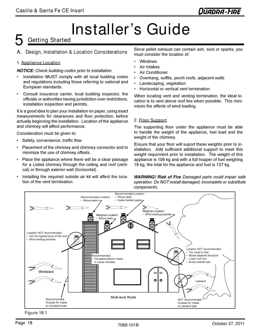 Quadra-Fire SANTAFEI-CE-MBK Installer’s Guide, Getting Started, Castile & Santa Fe CE Insert, Appliance Location 